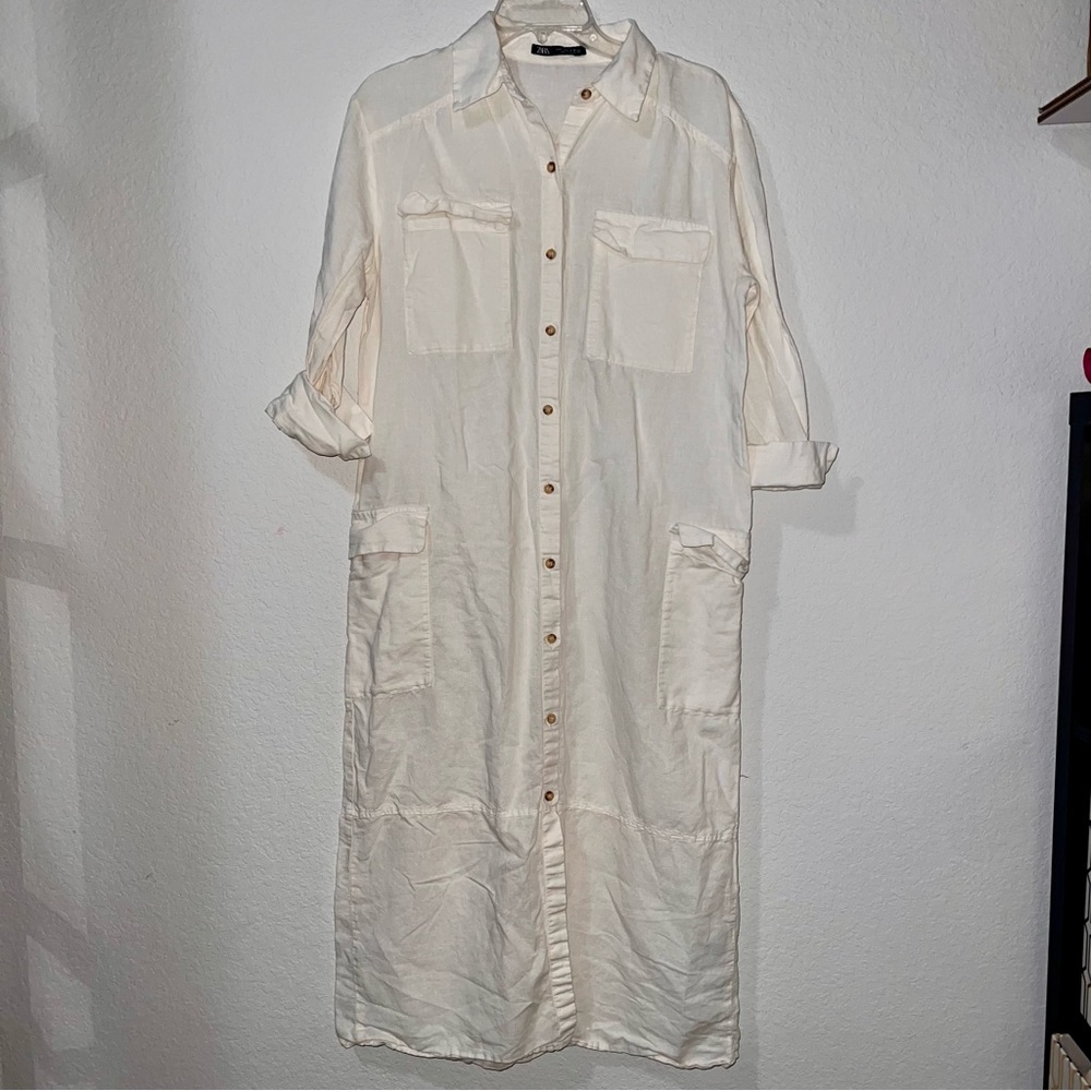 Zara Linen Collared Shirt Dress
